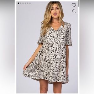 Pinkblush Beige Animal Print Ruffle Sleeve Maternity Dress